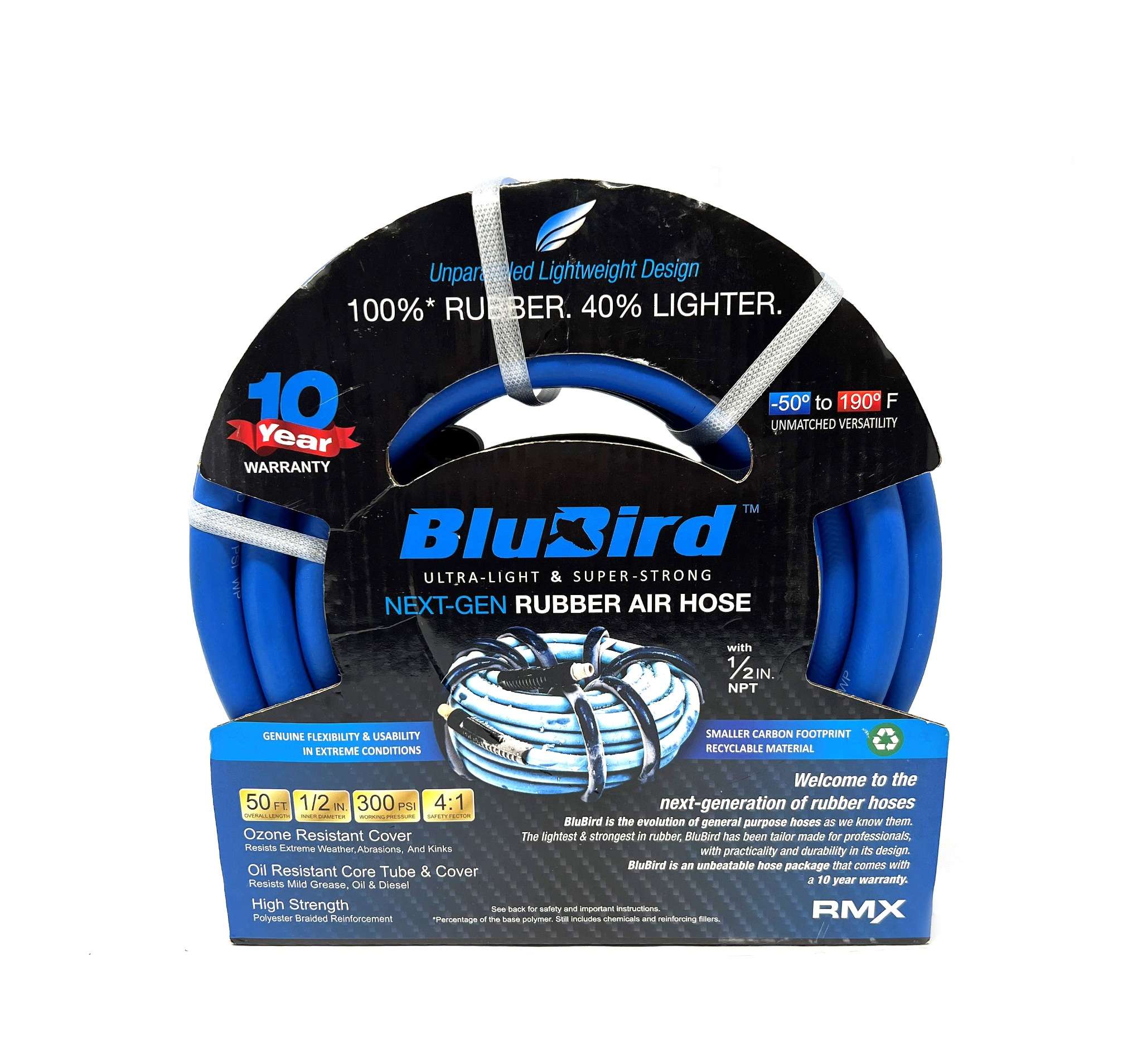 Blu-Bird Air Hose - 1/2 x 50' 1/2 MPT w/ 3/8 Reducer - 300 PSI