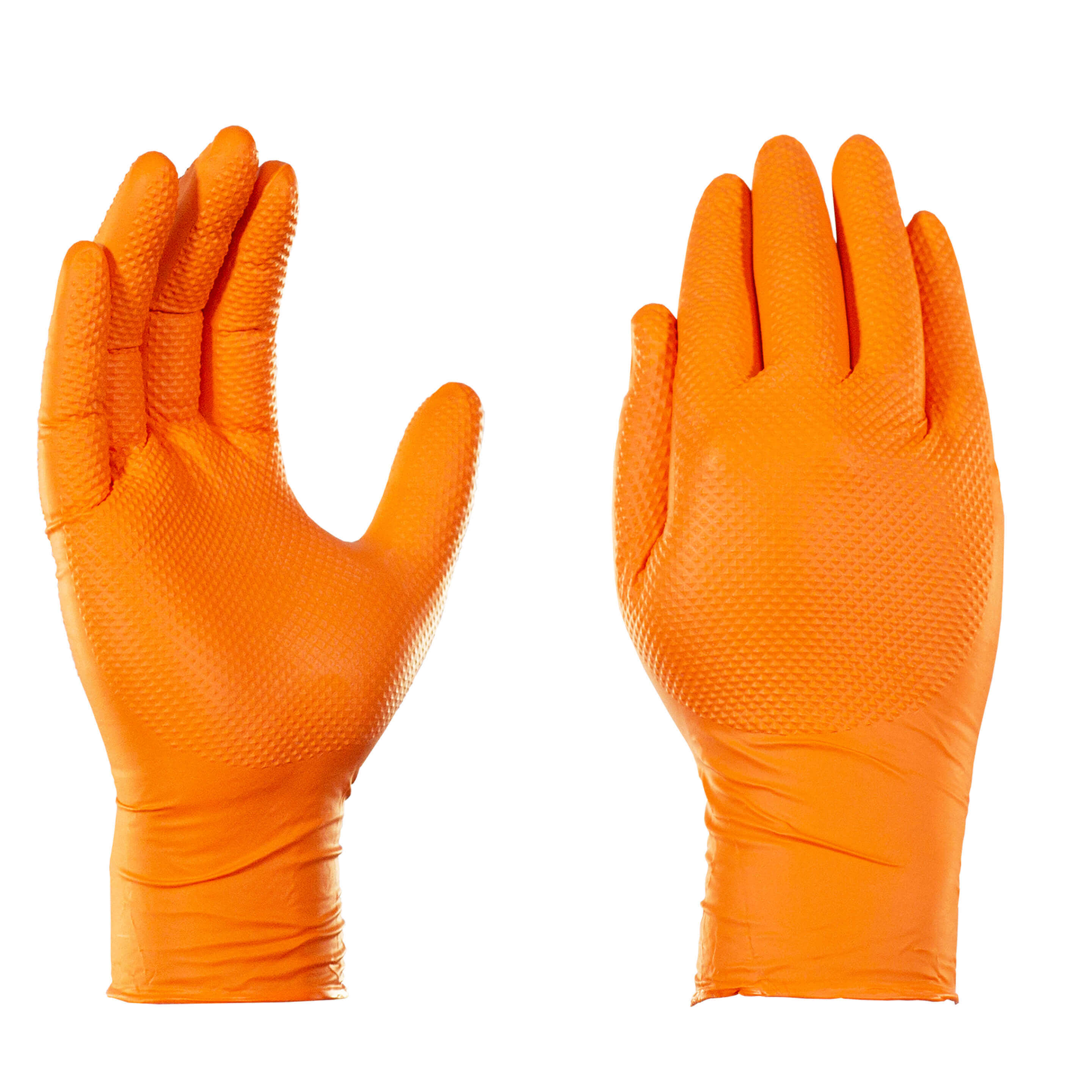 8mil Nitrile Gloves w/ Diamond Texture - Orange - Small