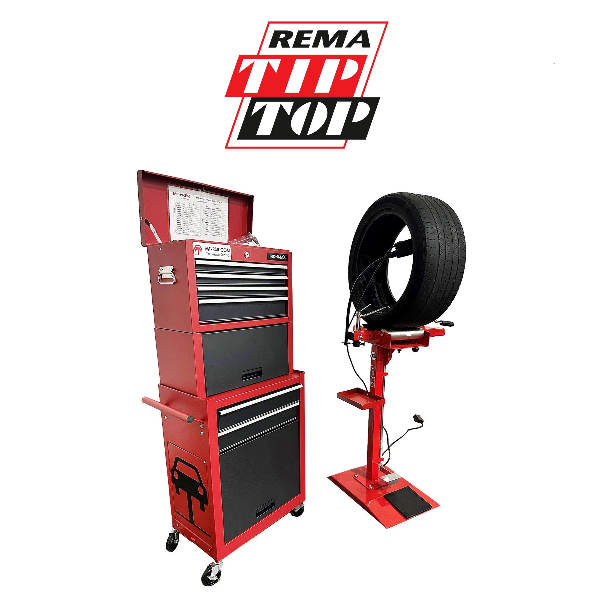 MT-RSR - Rema - Tire Repair Toolbox, w/ Worklight, Tire Spreader, Milwaukee Buffer Kit