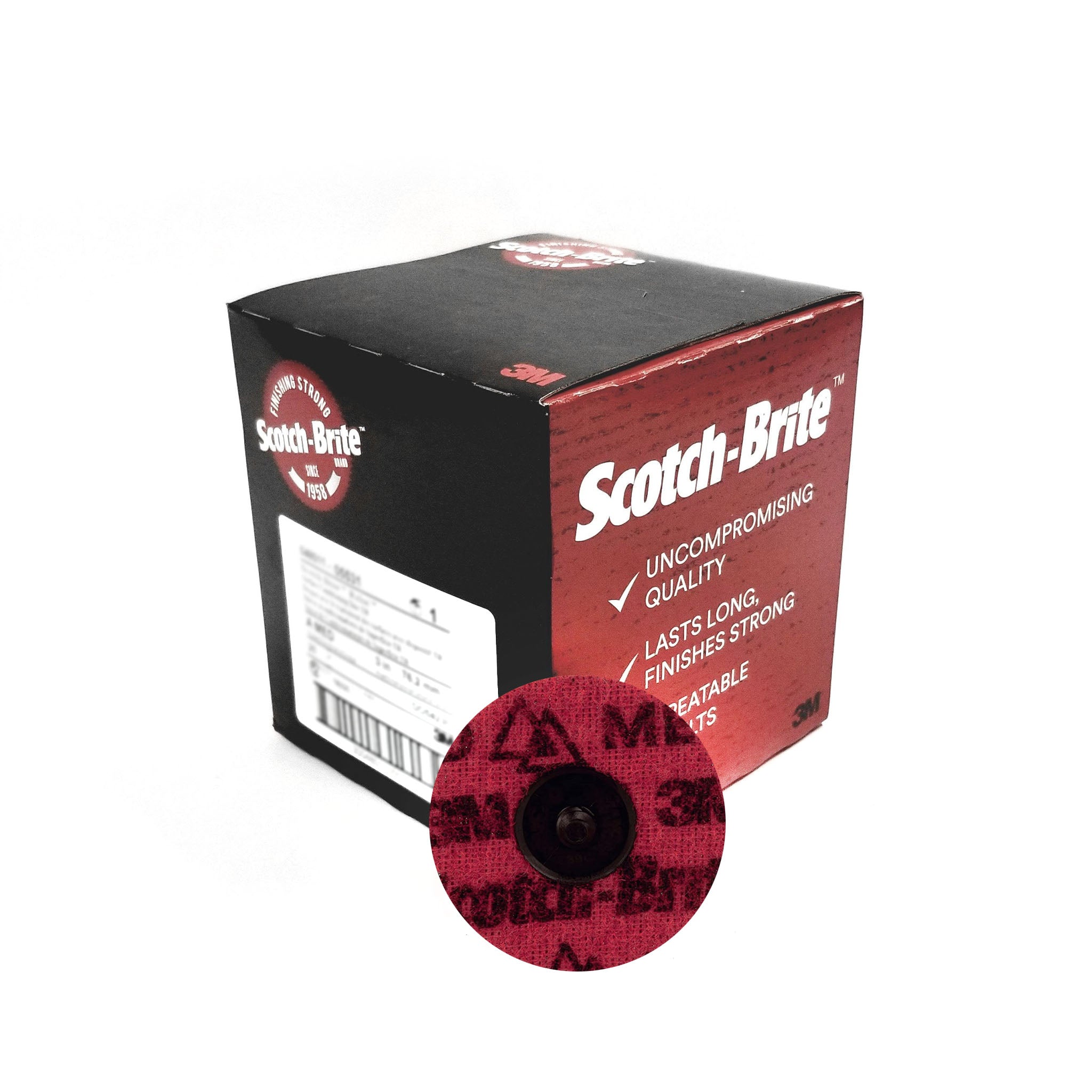 Scotch-Brite Roloc Surface Conditioning Disc, Maroon, Medium, TR, 2 in, 25 per box. 4 Boxes, 3M Part Number 07486