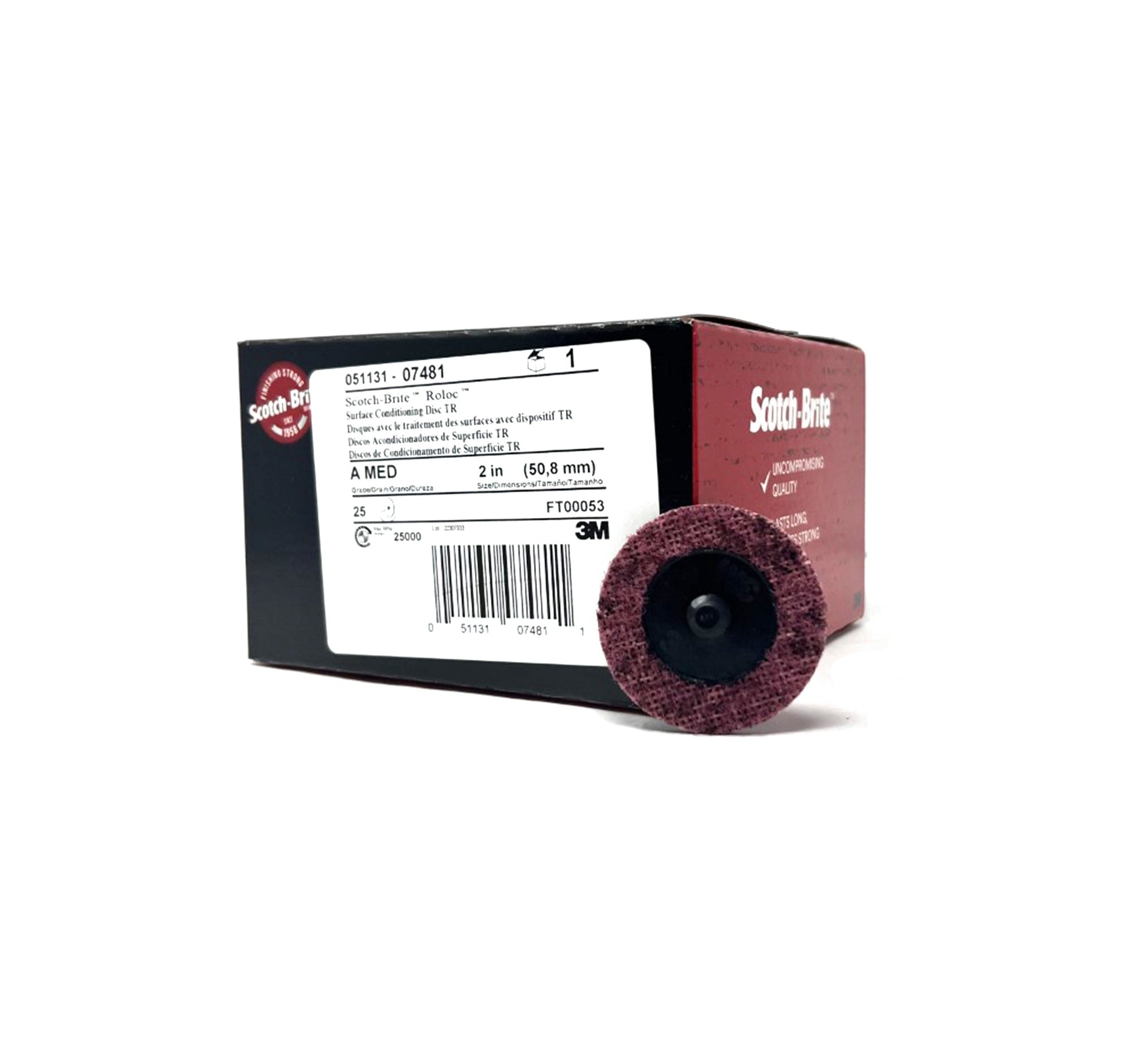 Scotch-Brite Roloc 07481 Surface Conditioning Disc - Maroon - Medium - 2in  - TP - 4 Boxes