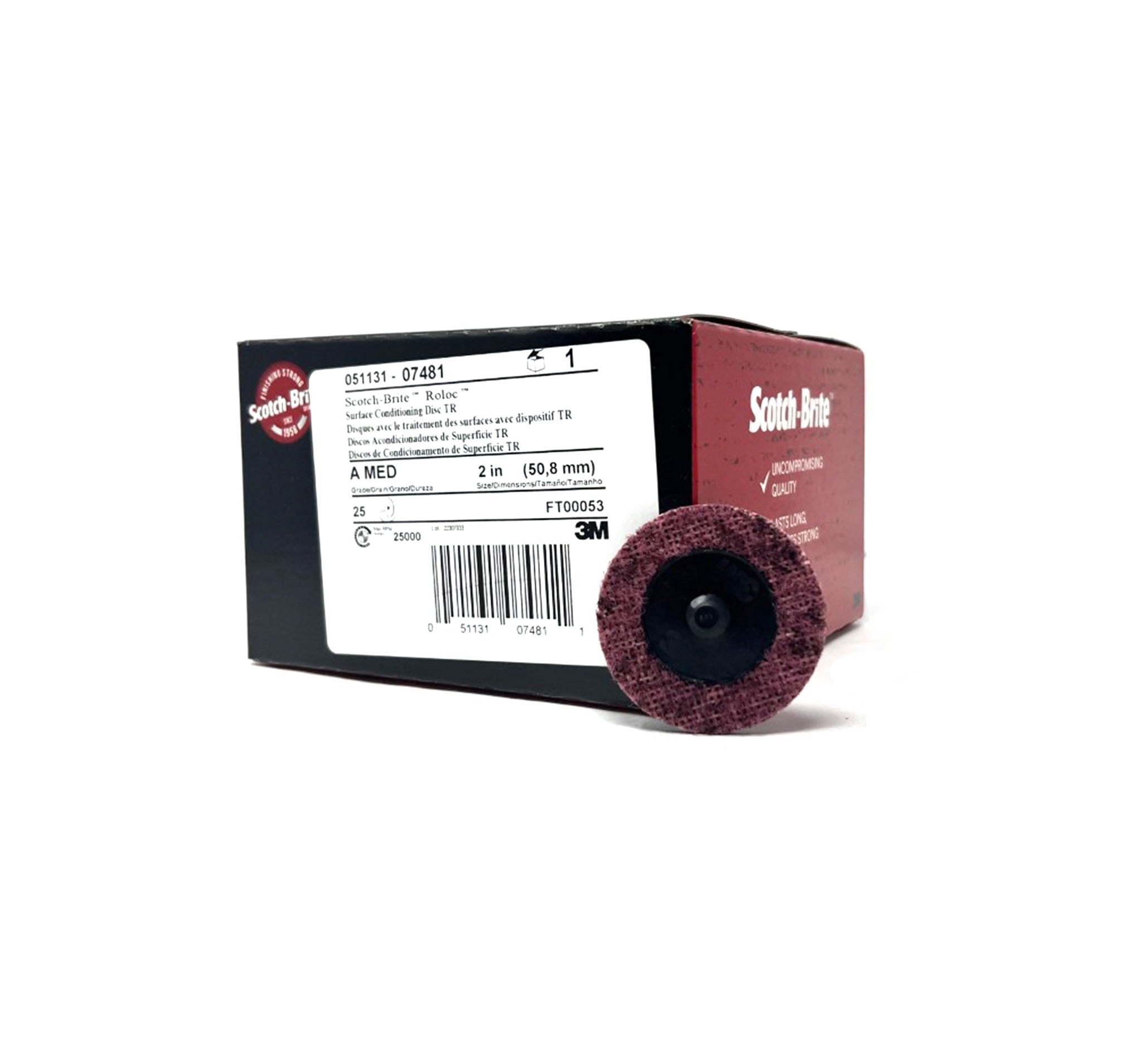 Scotch-Brite Roloc 07481 Surface Conditioning Disc - Maroon - Medium - 2in - TP - 4 Boxes