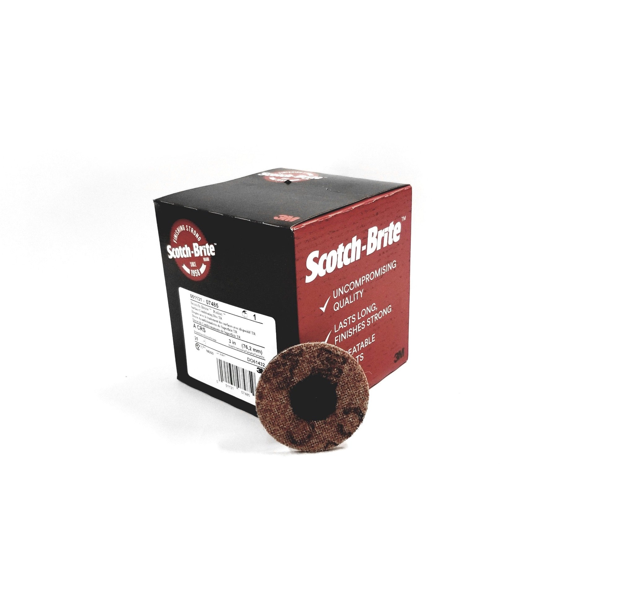 Scotch-Brite Roloc Surface Conditioning Disc, Maroon, Medium, TR, 2 in, 25 per box. 4 Boxes, 100 Total.
