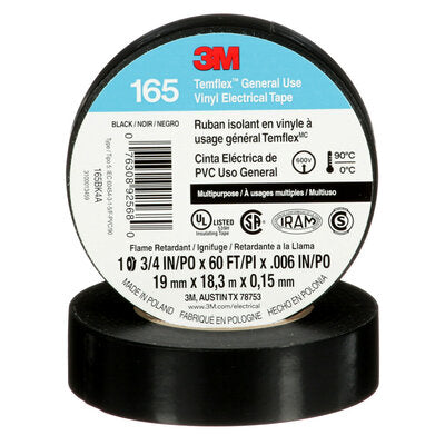 3M Electrical Tape, Vinyl Black, 3/4" x 60'