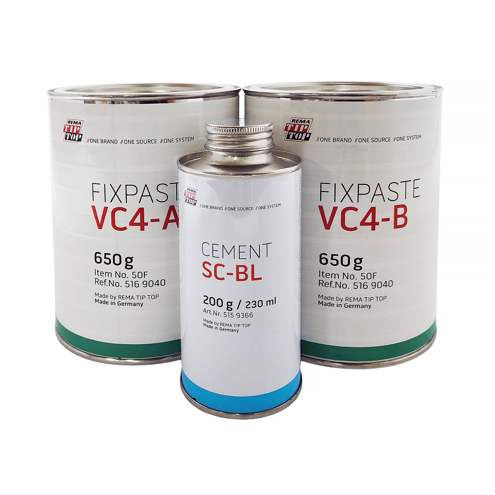 Rema 50F Vulcanizing Compound, 650 gm each of A & B, 225 gm Blue Cement - Flammable