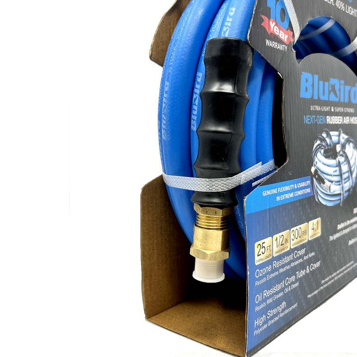 Blu-Bird Air Hose 1/2in X 25ft, 2 x 1/2in Male NPT with 3/8in Reducers