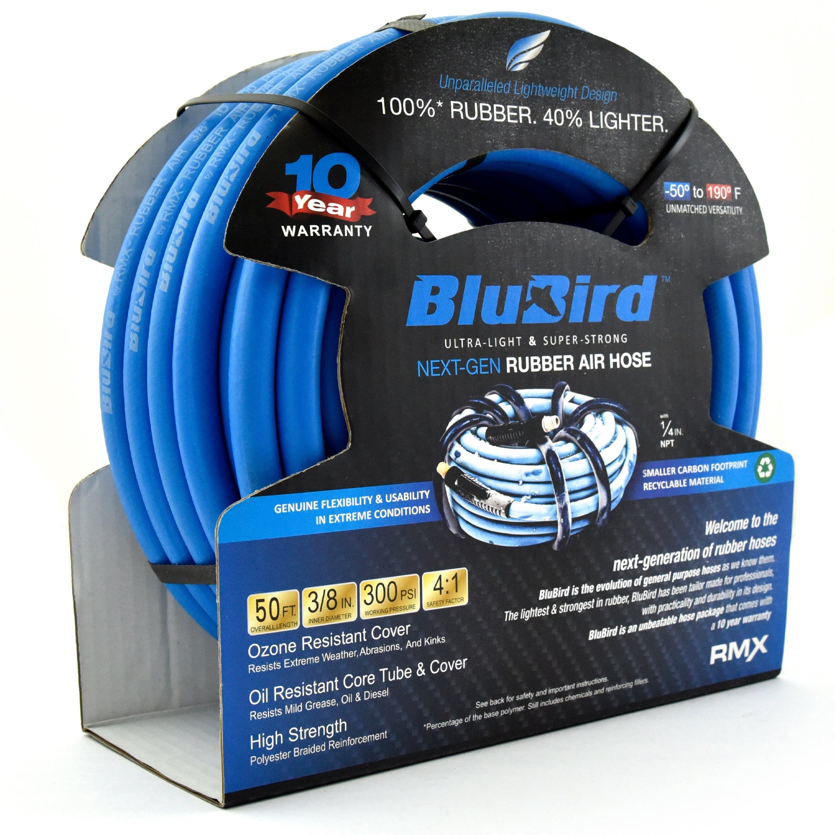 Blu-Bird Air Hose - 3/8" x 50' 3/8" MPT w/ 1/4" Reducer - 300 PSI