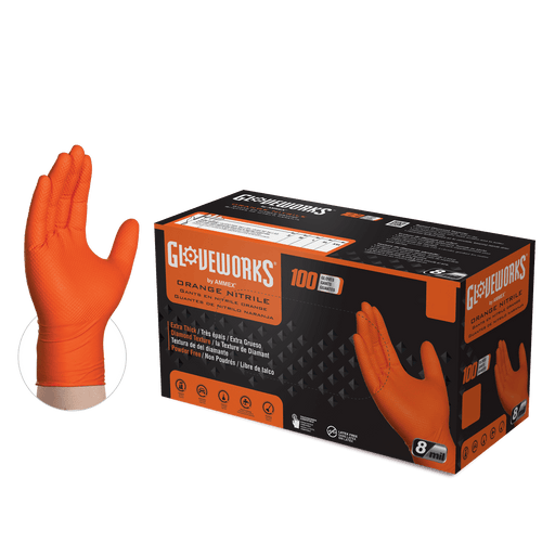 8mil Nitrile Gloves w/ Diamond Texture - Orange - XX-Large