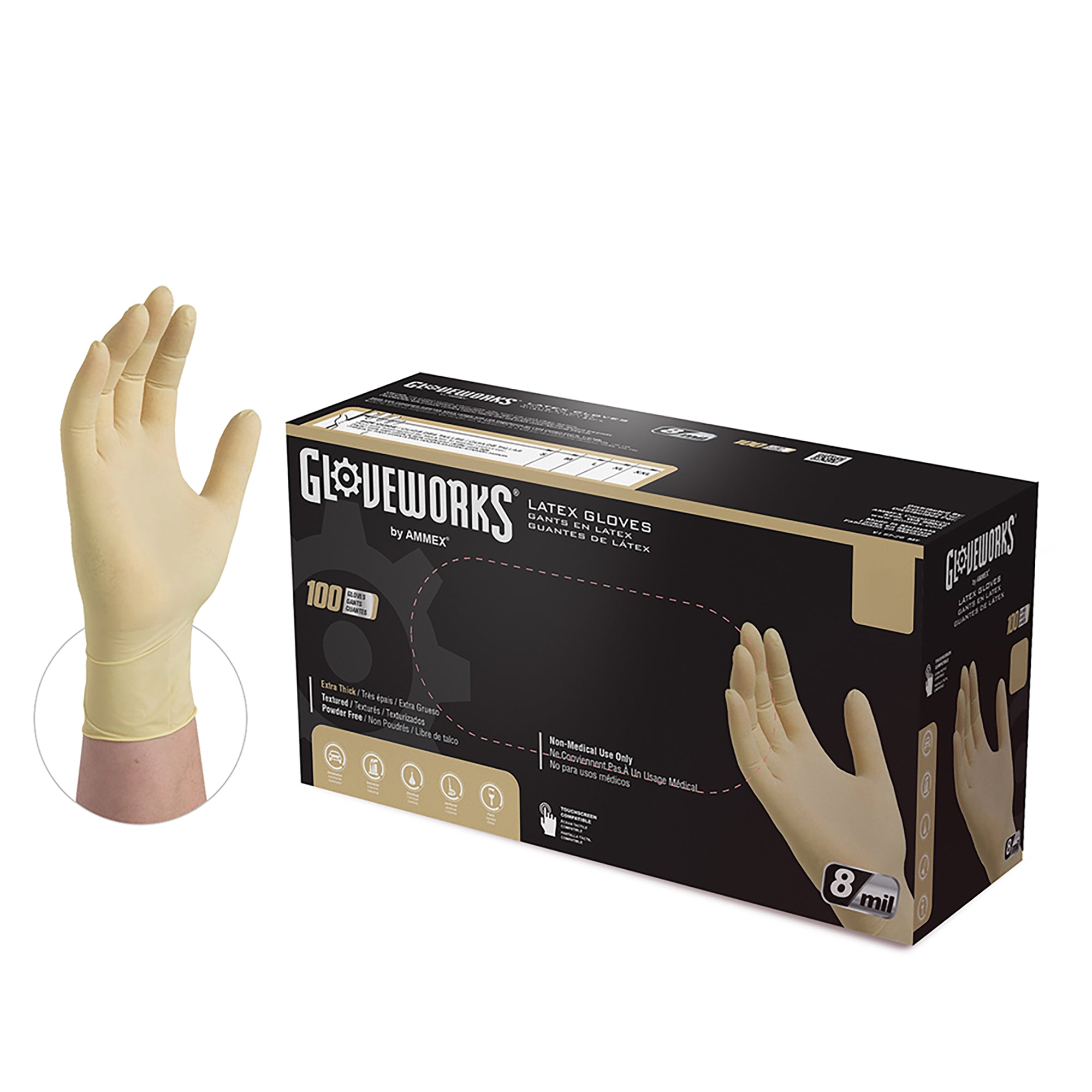 8mil Latex Gloves w/ Texture - Cream/White - Xlarge