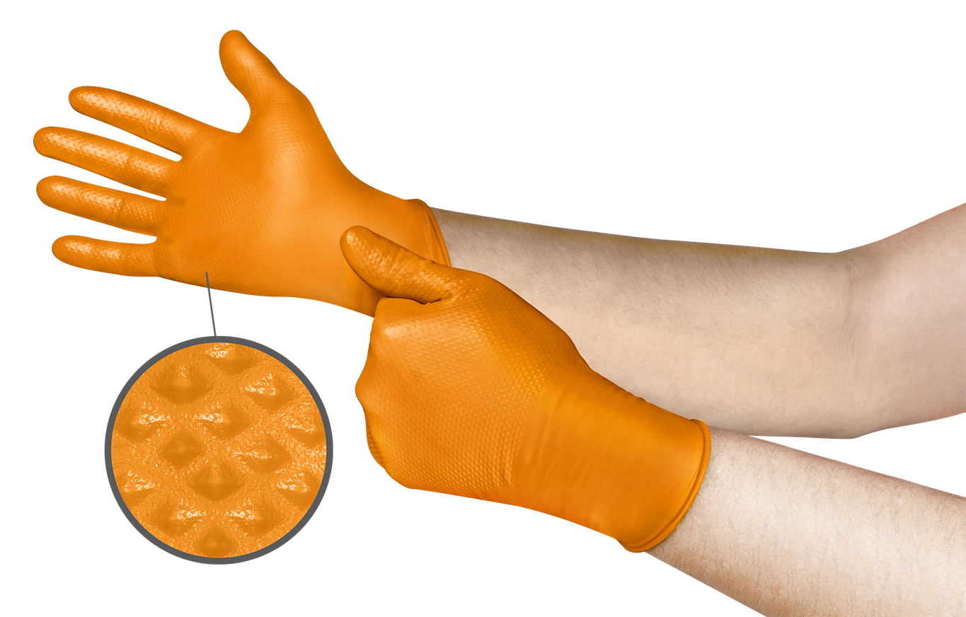 5mil Nitrile Gloves w/ Mega Texture - Orange - Med (100bx)