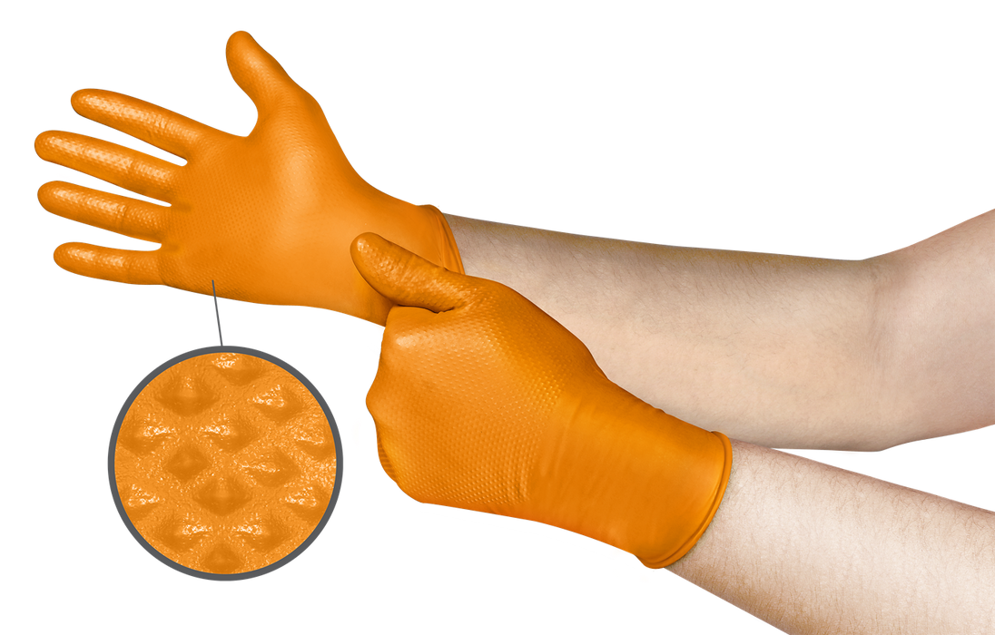 5mil Nitrile Gloves w/ Mega Texture - Orange - Large (100bx)