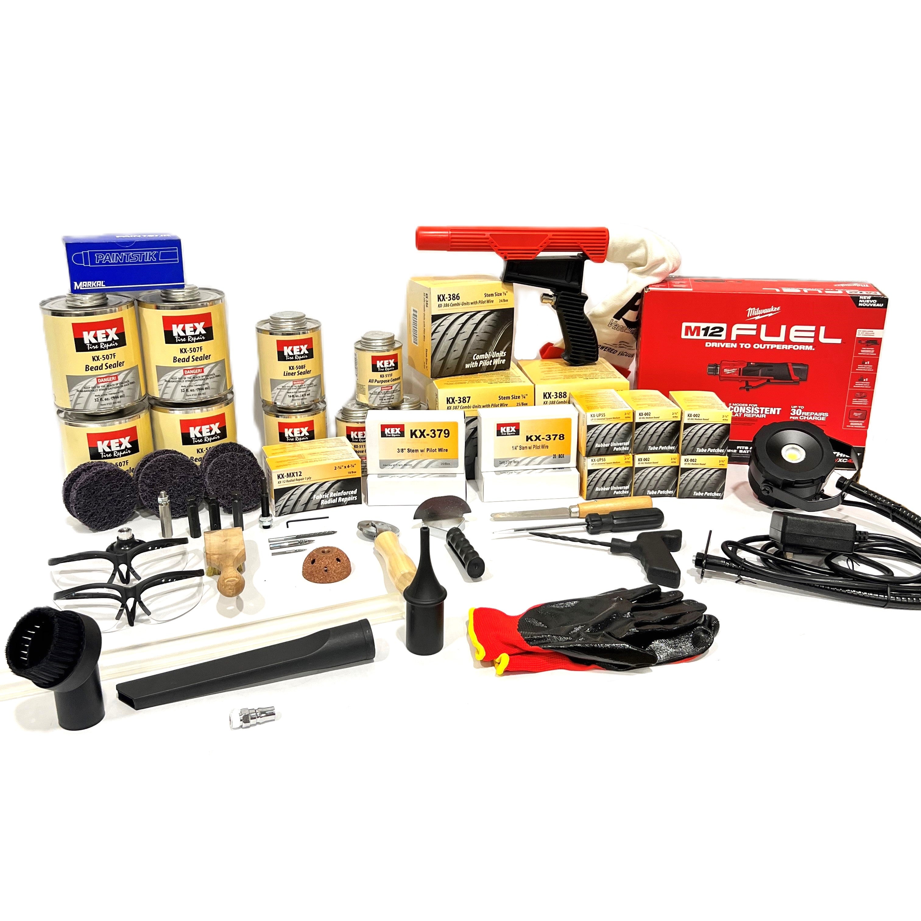 MT-RSR - Kex - Tire Repair Toolbox, w/ Worklight, Tire Spreader, Milwaukee Buffer Kit