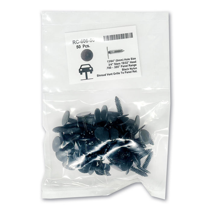 Black Nylon Shroud Vent Ret - 13/64"Hole 19/32" Hd 3/4" Stem (50pk)