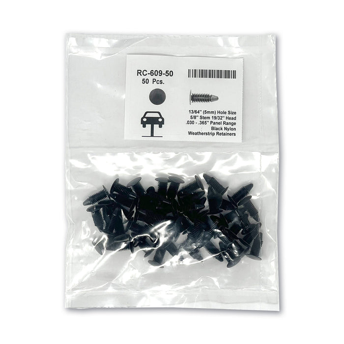 Black Nylon Weatherstrip Ret - 13/64" Hole  19/32" Head  (50pk)