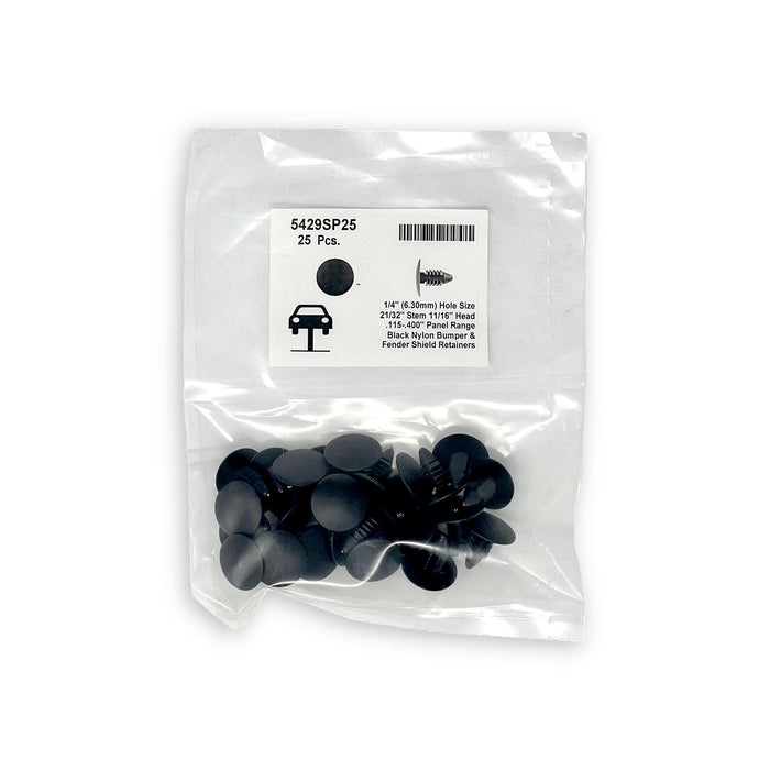 Black Universal Nylon Shield Retainer  Head Diameter 11/16", Stem Diameter 5/16",  Stem Length 5/8" GM # 332364 (Pack of 25)
