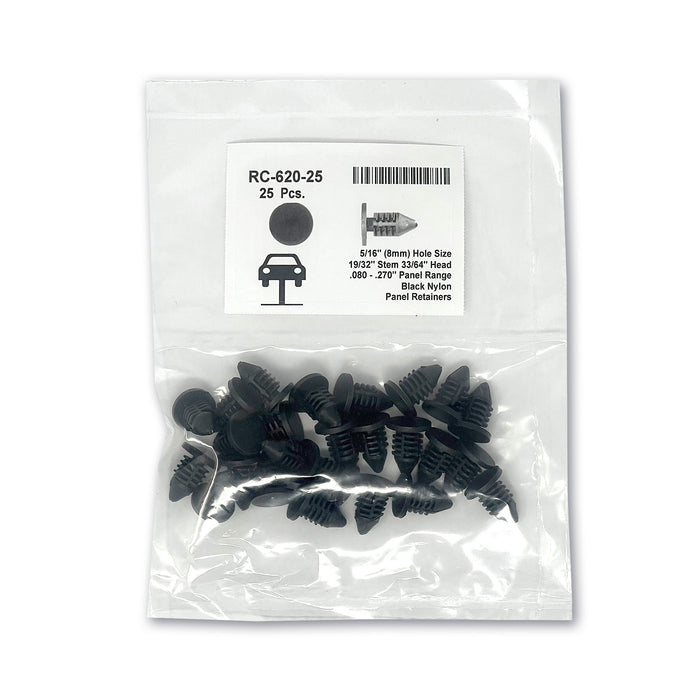 Black Nylon Panel Retainers - 5/16" Hole  19/32" Stem  (25pk)