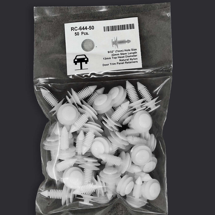 Natural Nylon Door Panel Retainer - 7mm Hole Size 22mm Stem Length (Pack of 50)