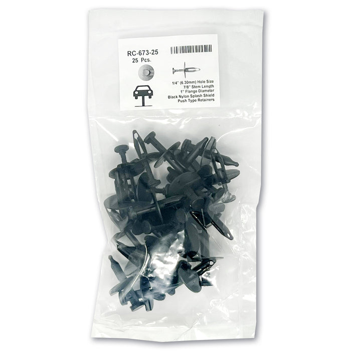 Black Nylon Push Type Ret - 1/4" Hole  29/32" Stem (25pk)