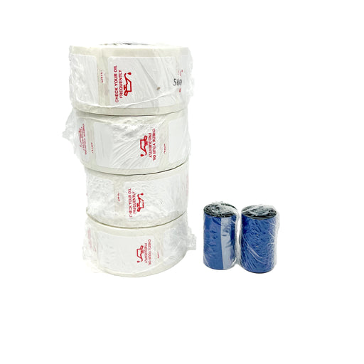 Red Oil Can Label and Ink Kit w/4 rolls Static Cling White & 2 ink (2,000 labels)