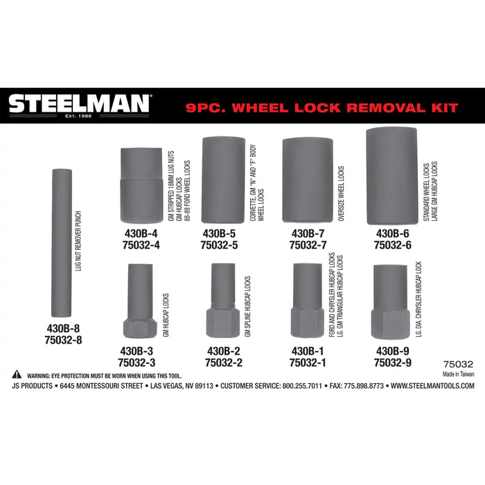 9 Piece Hubcap + Wheel Lock Removal Kit