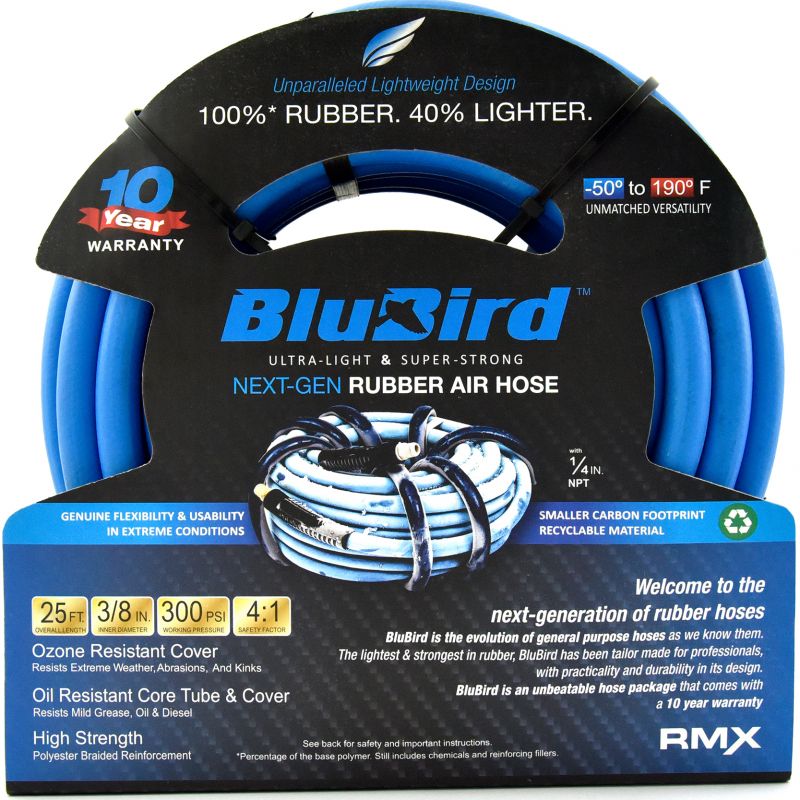 Blu-Bird Air Hose - 3/8" x 25' 3/8" MPT w/ 1/4" Reducer - 300 PSI