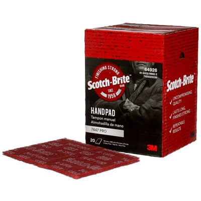 Scotch Brite™ Hand Pad 7447 PRO, PO HP, A/O Very Fine, Maroon, 6 in x 9 in, 20/Carton