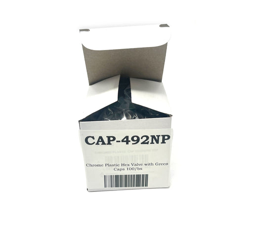 Chrome Plastic Hex Valve Cap with Green Top (100/Box)