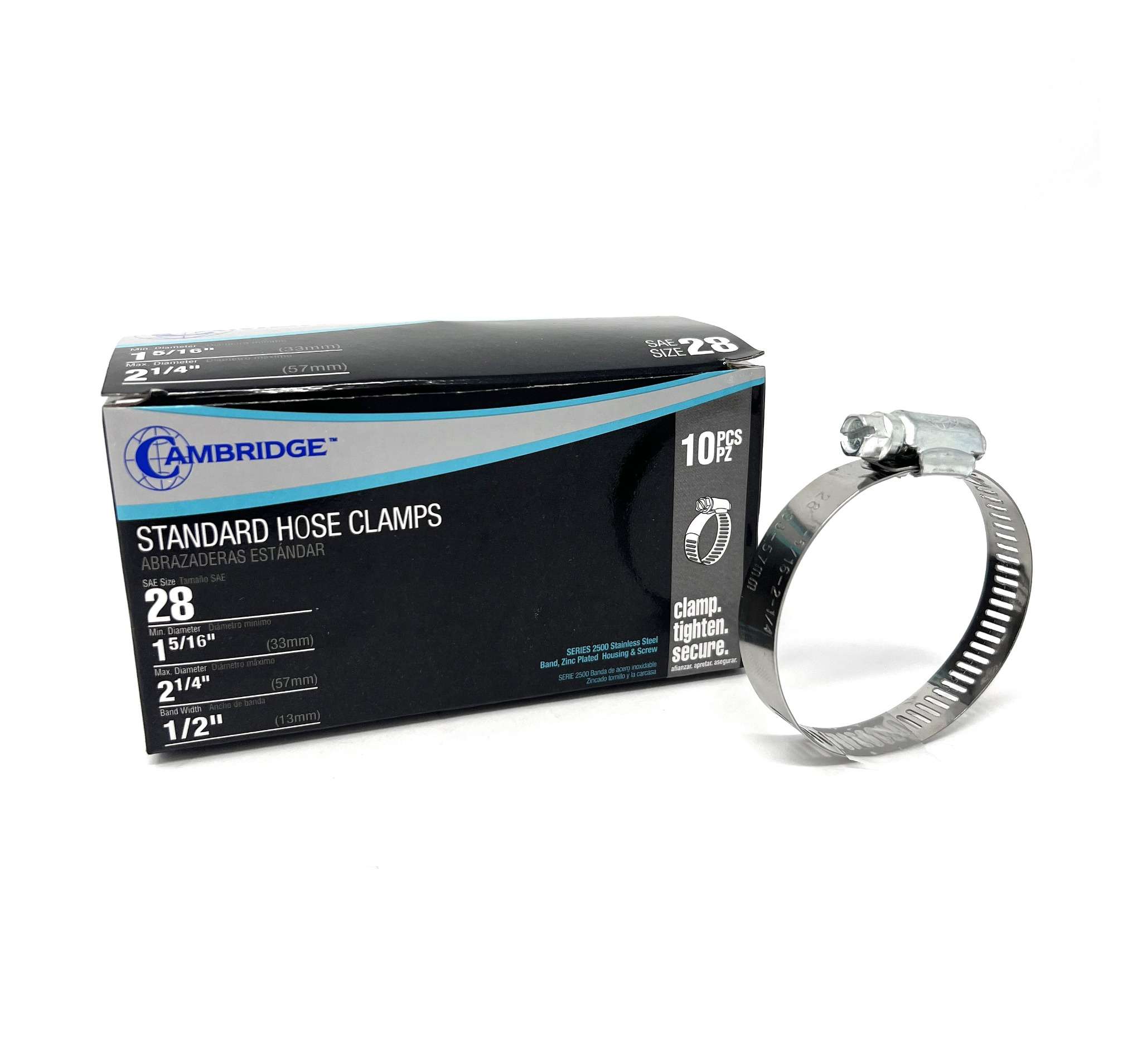 #28   1 5/16 TO 2 1/4 STANDARD HOSE CLAMP (Box of 10)