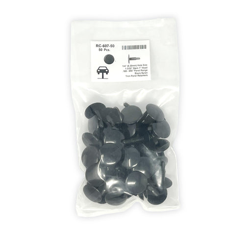 Black Nylon Trim Panel Ret.   1/4" Hole Size 1 3/32" Stem (Pack of 50)