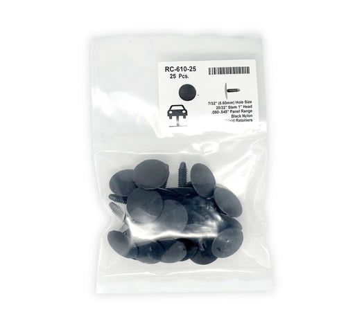 Black Universal Nylon Shield Retainer Head Diameter 1",  Stem Diameter 1/4", Stem Length 25/32" Ford # N808370 S (pack of 25)