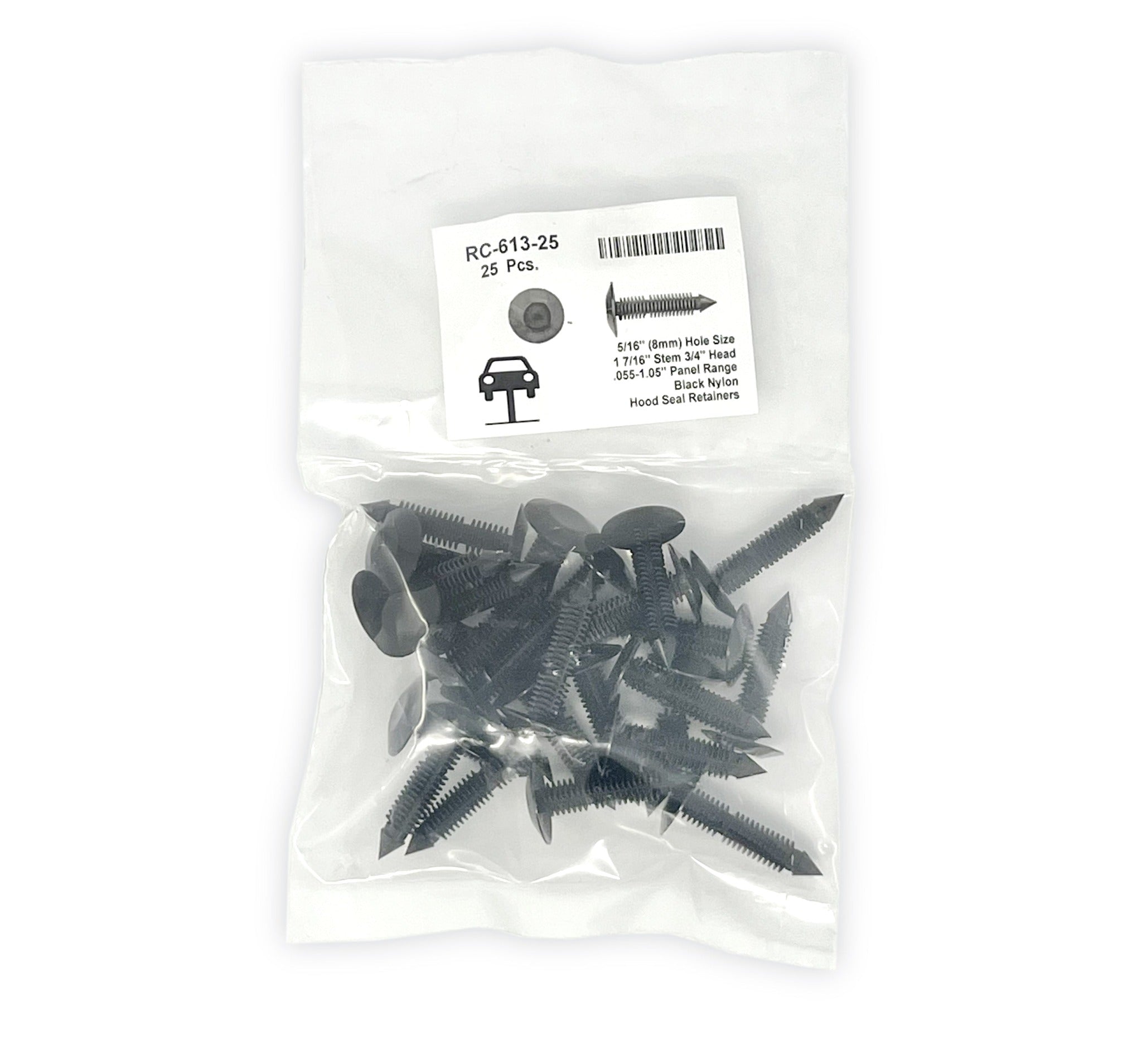 Black Universal Nylon Hood Seal Retainer Head Diameter 3/4", Stem Diameter 5/16", Stem Length 1 3/8" GM # 14074081 (Pack of 25)