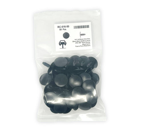 Black Universal Nylon Fascia Panel Retainer Head Diameter 25mm, Stem Diameter 7.5mm, Stem Length 20mm Chrysler # 6501067 (Pack of 50)