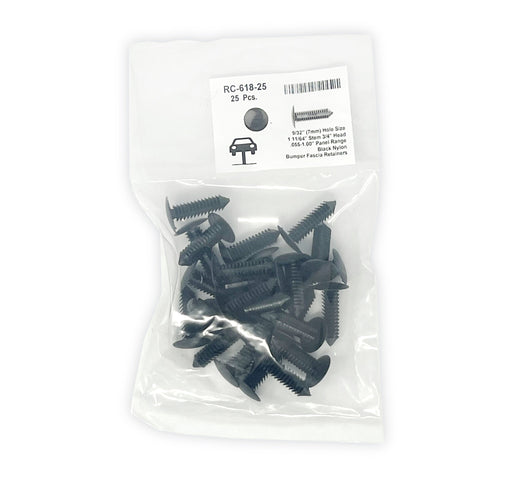 Black Nylon Shield Retainers   9/32" Hole 1 11/64" Stem Lgth (Pack of 25)
