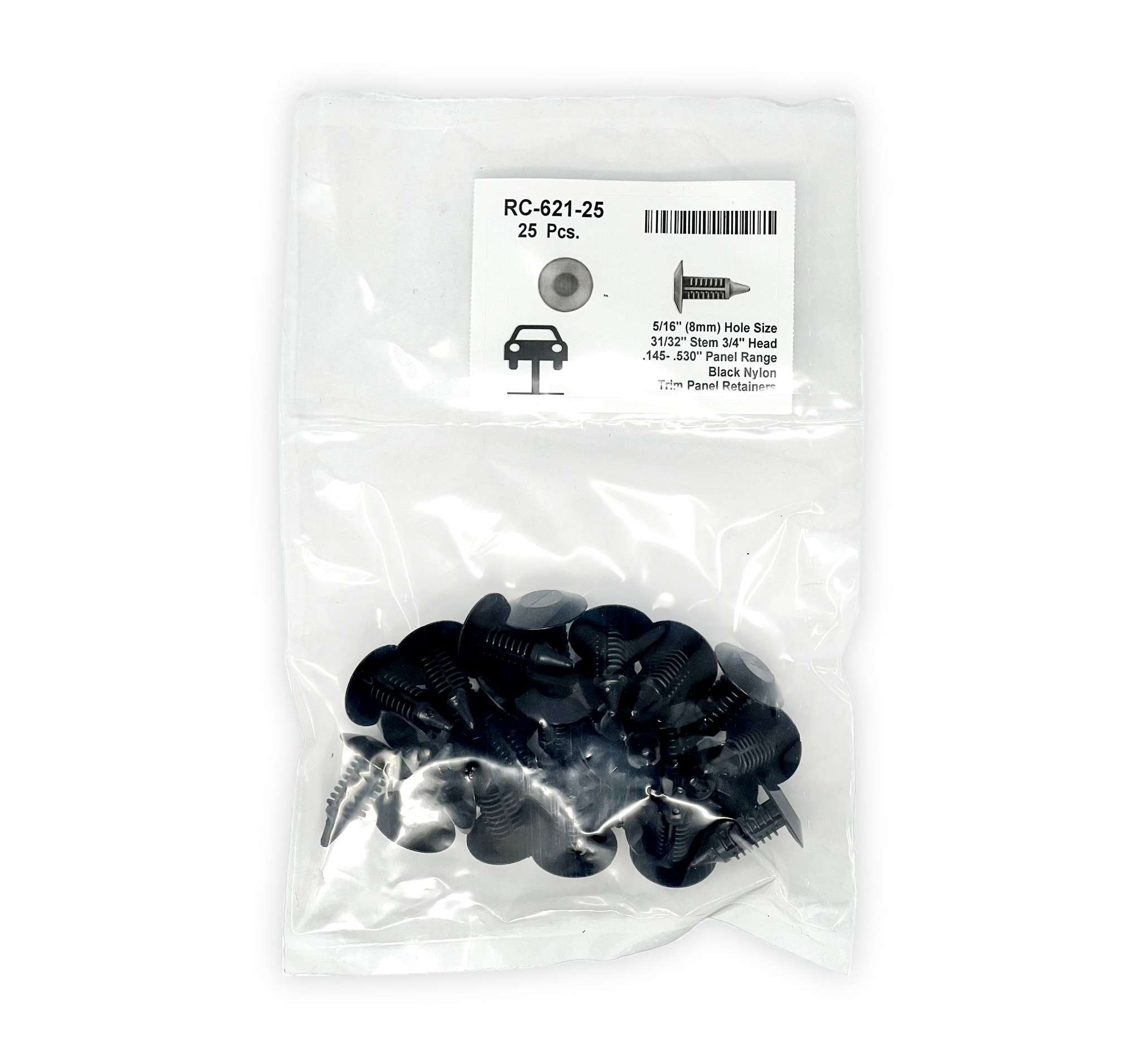 Black Universal Nylon Hood Seal Retainer Head Diameter 3/4", Stem Diameter 11/32", Stem Length 7/8" GM # 21094146 (Pack of 25)
