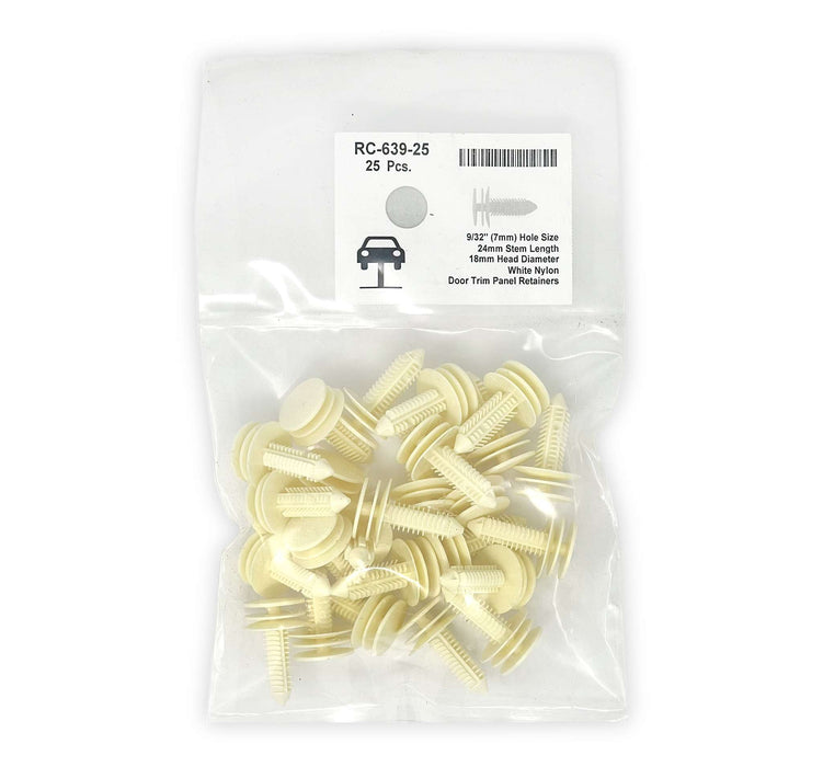 White Nylon Door Panel Ret   7mm Hole Size 24mm Stem Length (Pack of 25)