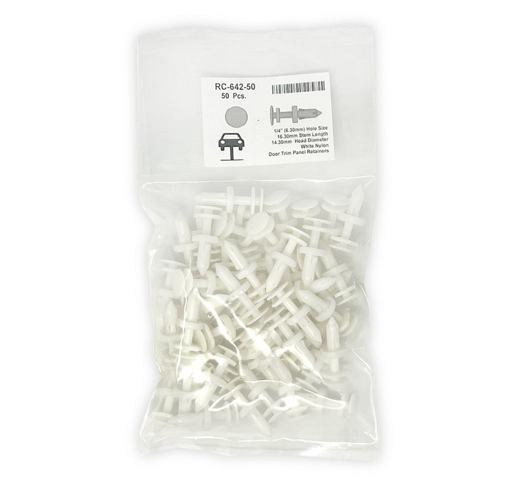 White Nylon Door Push Ret   1/4" Hole Size 11/16" Stem Length (Pack of 50)