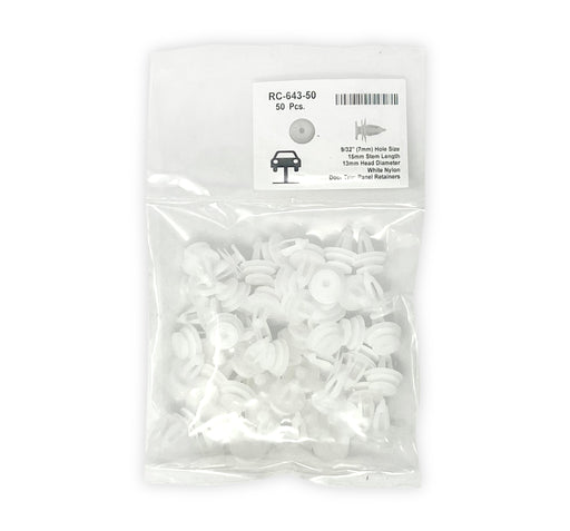White Nylon Door Panel Retainers   7mm Hole 13mm Head 15mm Stem (Pack of 50)