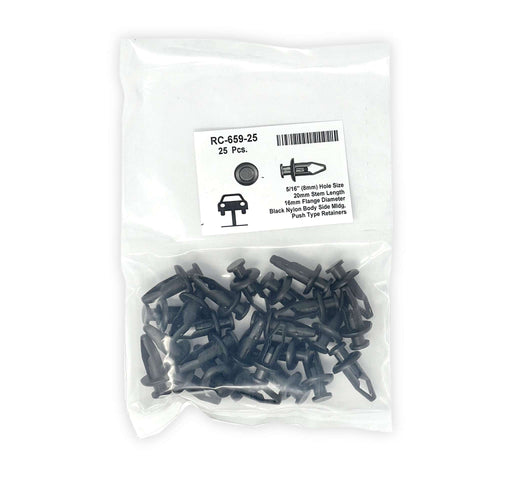 Black Nylon Push Type Retainer  16mm Head Diameter 16mm, Stem Length 20mm, Fits Into 8mm Hole (Pack of 25)