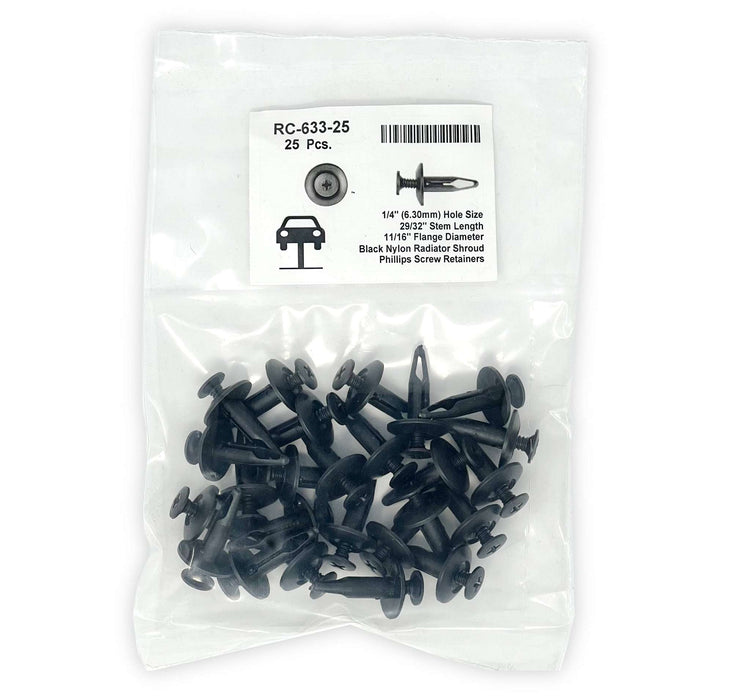 Black Nylon Radiator Screw Retainer   1/4" Hole Size 29/32" Stem (Pack of 25)