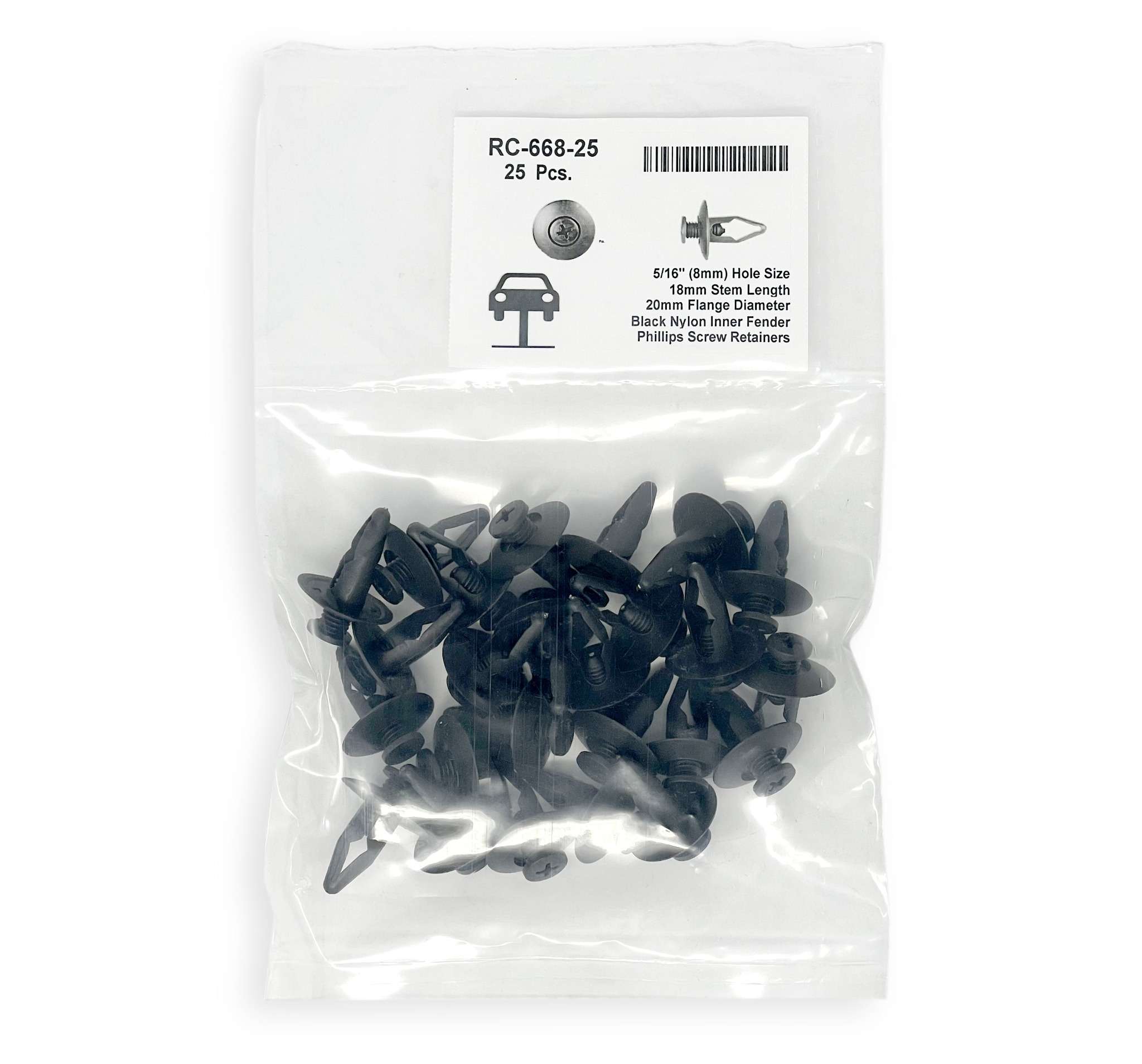 Black Nylon Inner Fender Shield Blind Rivet, Head Diameter 20mm, Stem