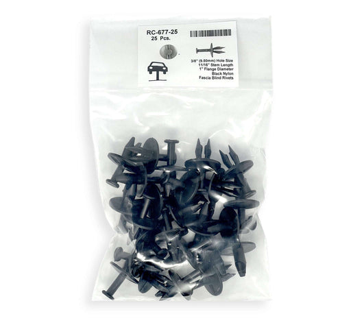 Black Universal Nylon Fascia Retainer Head Diameter 1", Stem Length 23/32",  Fits Into 3/8" Hole (Pack of 25)
