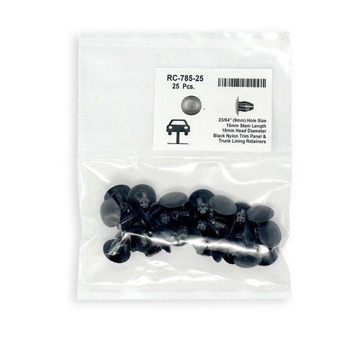 Black Nylon Front Fender Push Type Retainer for Acura & Honda Fits 8mm Hole Head Diameter: 20mm (Pack of 25)