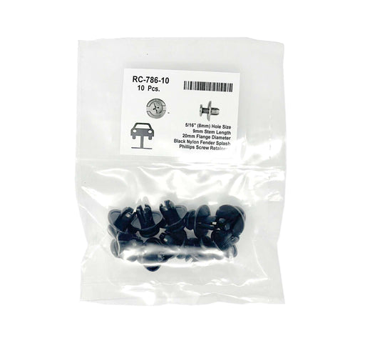 Nylon Fender Splash Shield Retainer   8mm Hole Size 9mm Stem Length (Pack of 10)