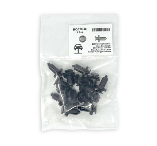 Black Nylon Fender Push Retainer   10mm Hole 20mm Flange 18mm Stem (Pack of 15)